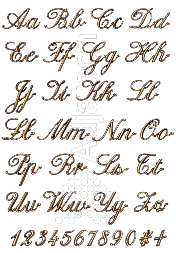 alfabet Caggiati litery z brązu i mosiądzu Corsivo